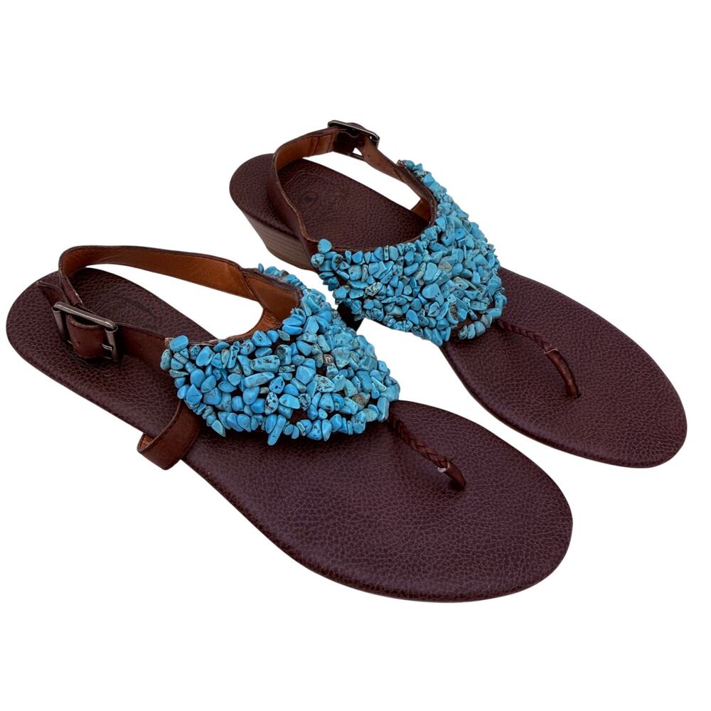 Lucky Brand Women's Turquoise Leather Nama Sandals Size 9